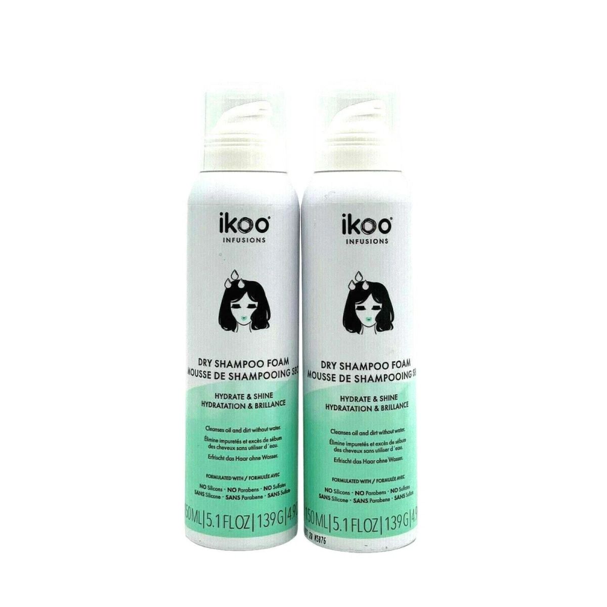 2 pack - Ikoo Dry Shampoo / Foam Hydrate & Shine 5.1 oz