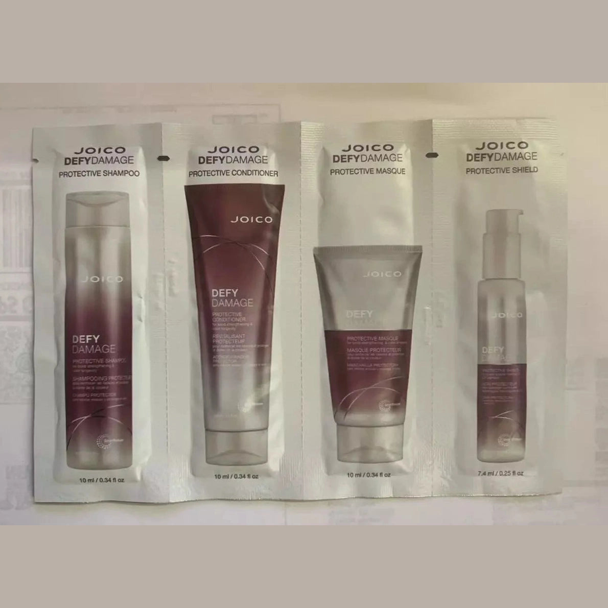 Jolce Defy Damage Shampoo, Conditioner, Masque & Serum 4 Sample 1 pack pure