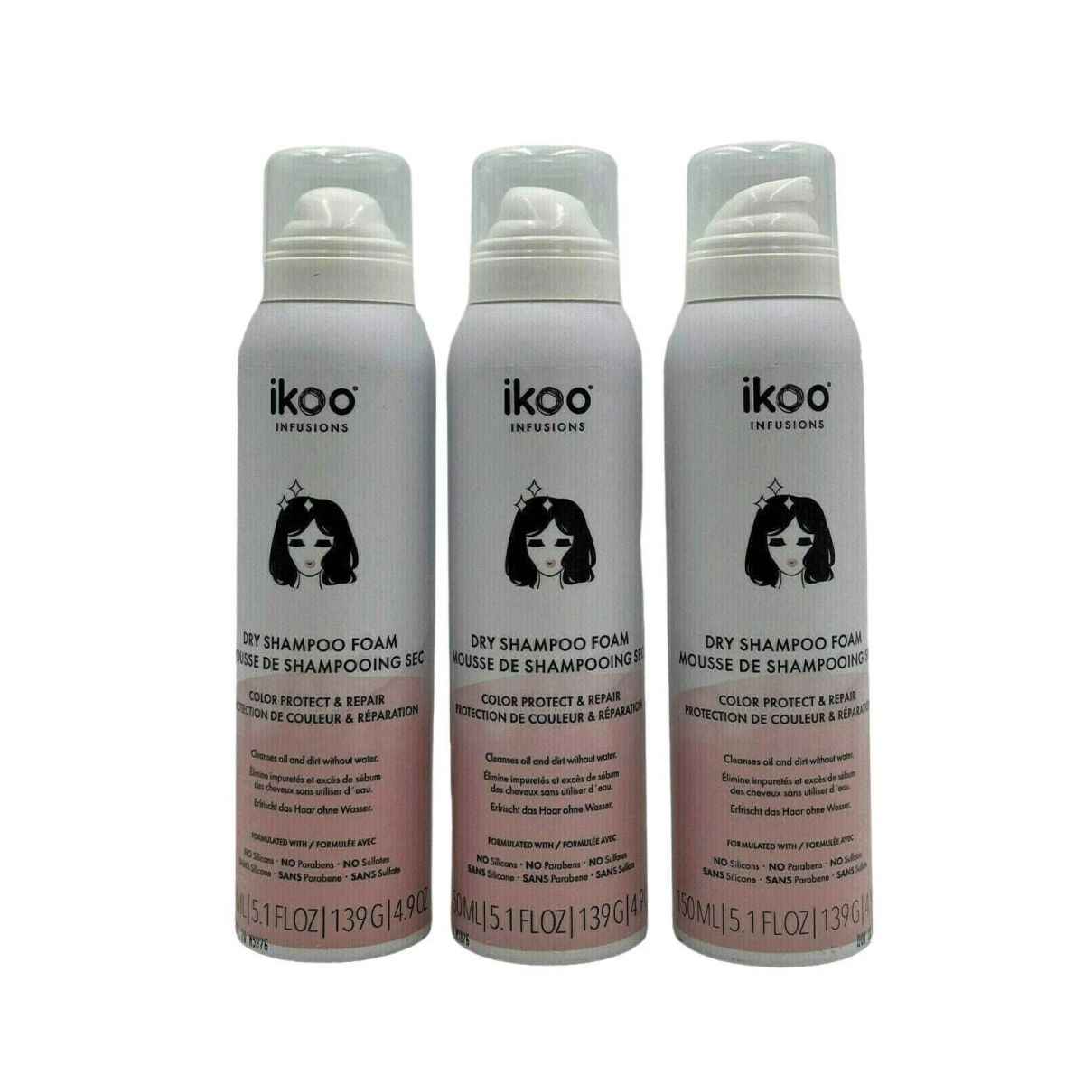 3 pack - Ikoo Dry Shampoo / Foam Color Protect & Repair 5.1 oz