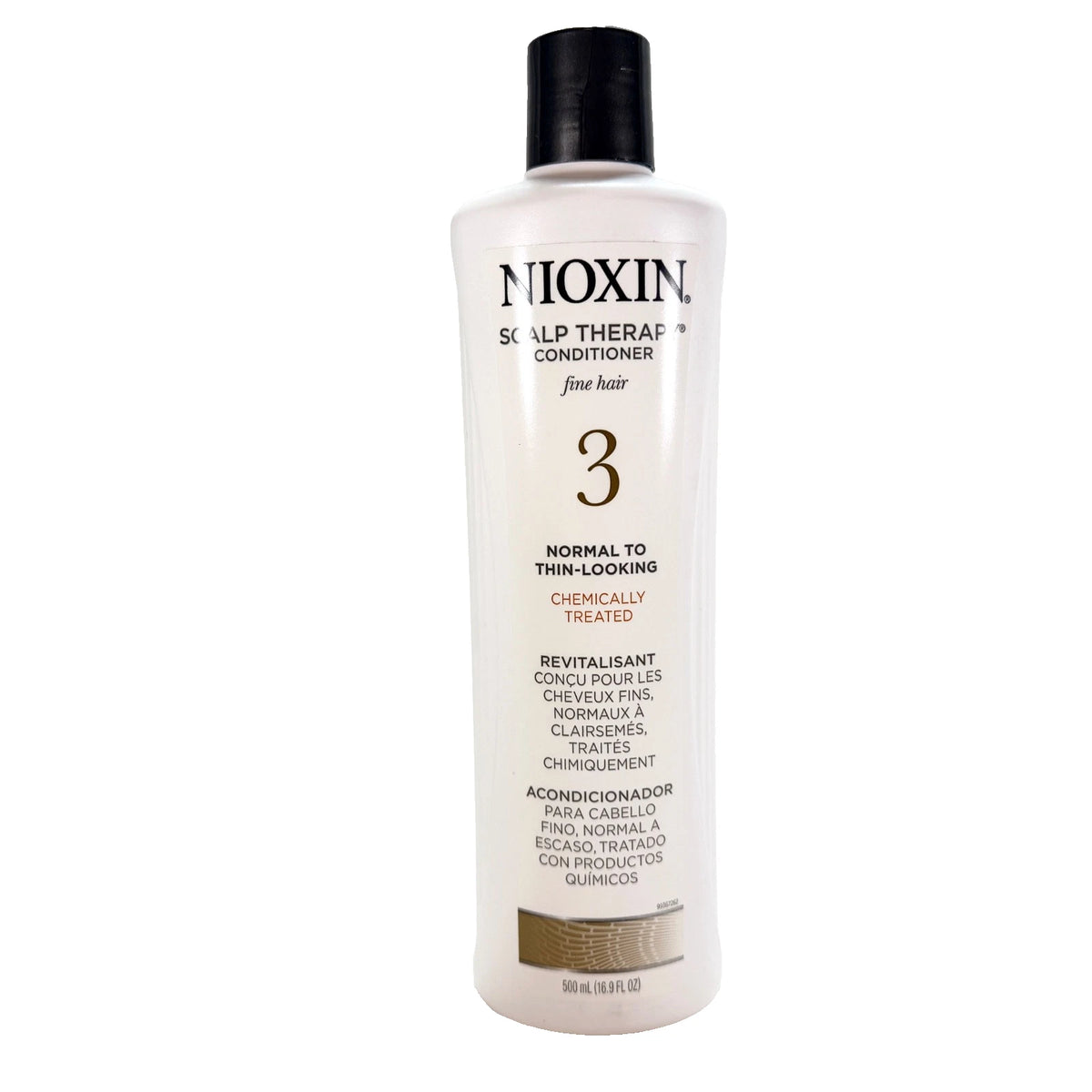 A bottle of Nioxin Scalp Therapy Conditioner Fine Hair, shade 3, on a plain white background.