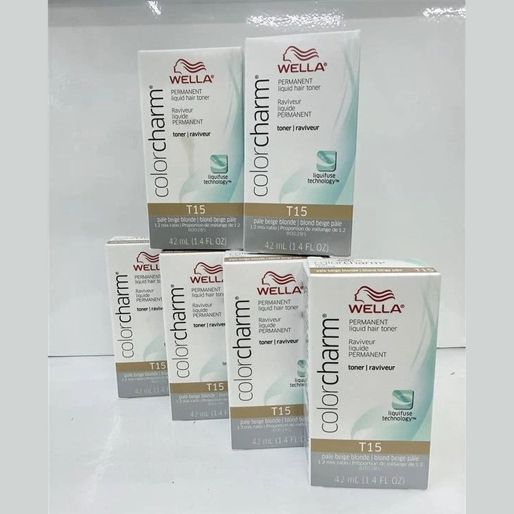 6-pack Wella Color Charm Toner T15 Pale Beige Blonde, Liquid 1.4 oz / pure