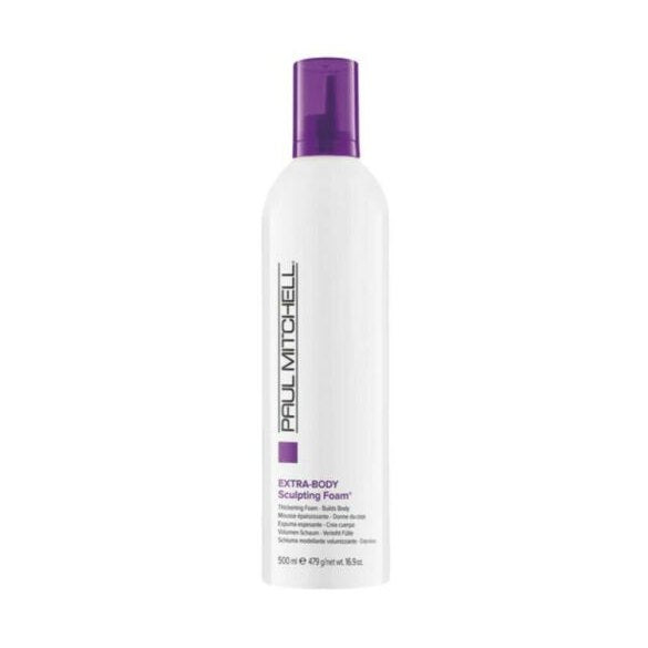 Paul Mitchell Extra Body Sculpting Foam 16.9 oz white bottle with purple pump for fine hair volume