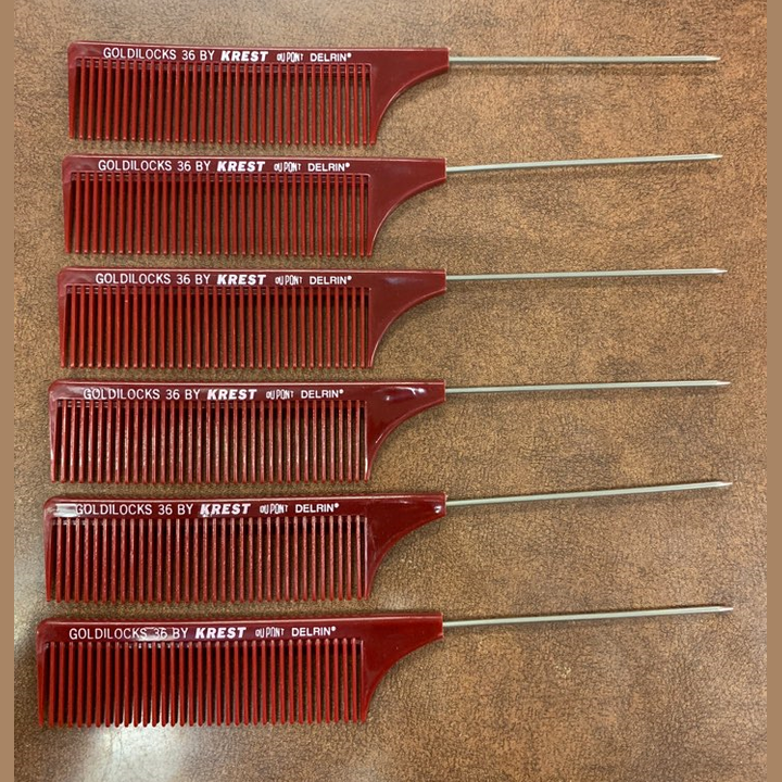 6-pack Krest G36 burgundy coarse long rattail Hair comb, 8 1/4" / fs