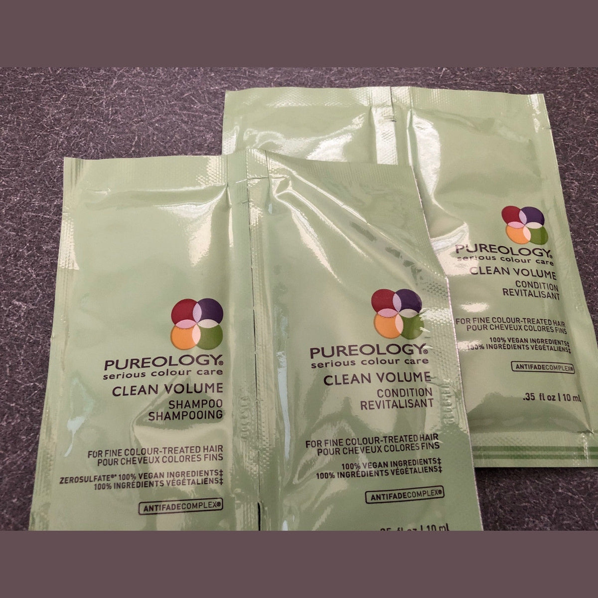 (2 pack) Pureology samples Clean Volume Shampoo & Conditioner .35 oz pure