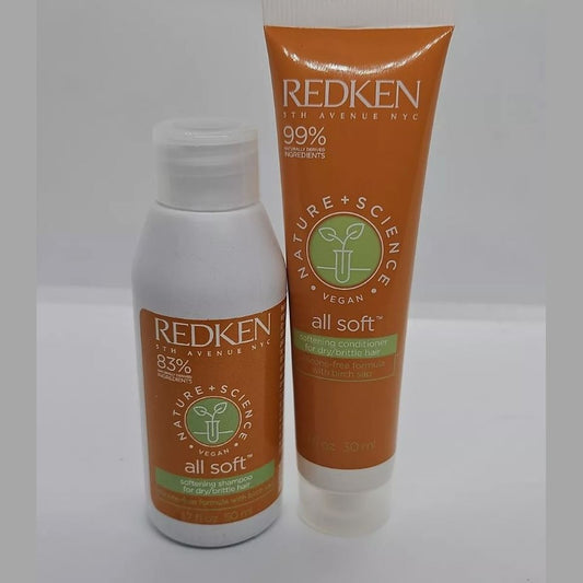 Redken Nature Science All Soft Shampoo 1.6 oz & conditioner 1 oz Duo Travel pure fs