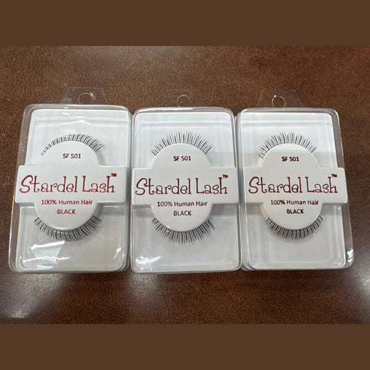 Stardel Lash 100% Human Hair Eyelashes Black, SF 501 (Pack of 3) pure