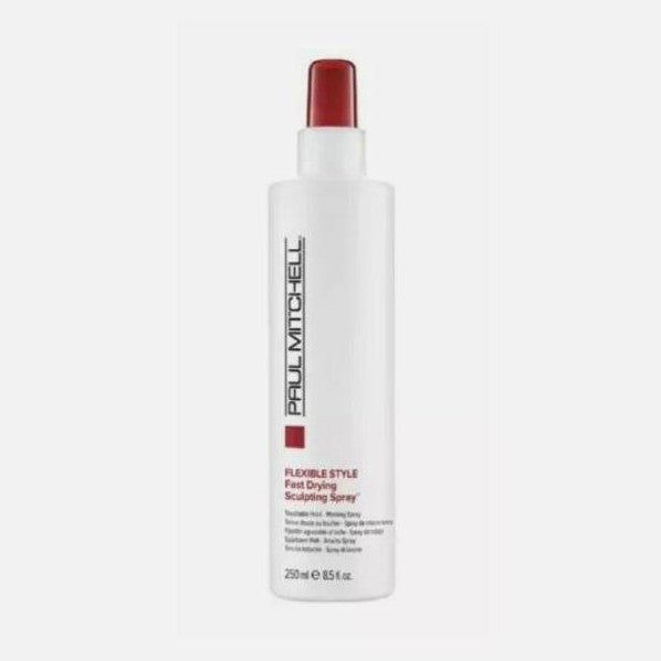 Paul Mitchell Fast Drying Sculpting Hair Spray 8 oz with red nozzle cap and matte white bottle