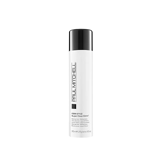 Paul Mitchell Super Clean Extra Finishing Spray 9.5 oz in white aerosol can with black cap