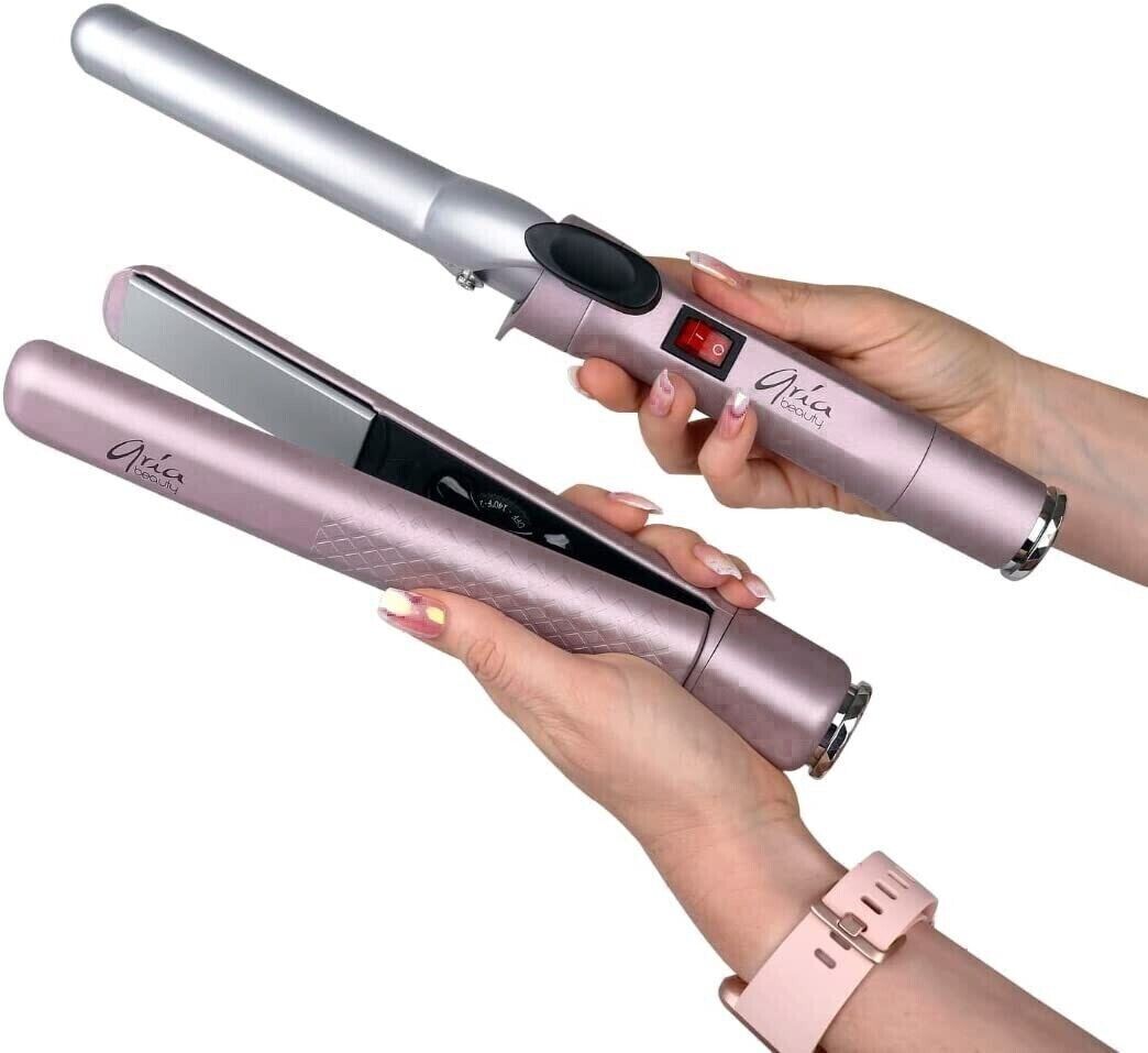 Aria Beauty Pop N Lock Hair Straightener Curling Iron 2pc set [ sale ]