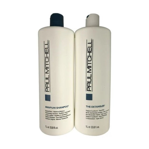 Paul Mitchell Awapuhi Shampoo and Detangler 33.8 oz Duo with off-white bottles
