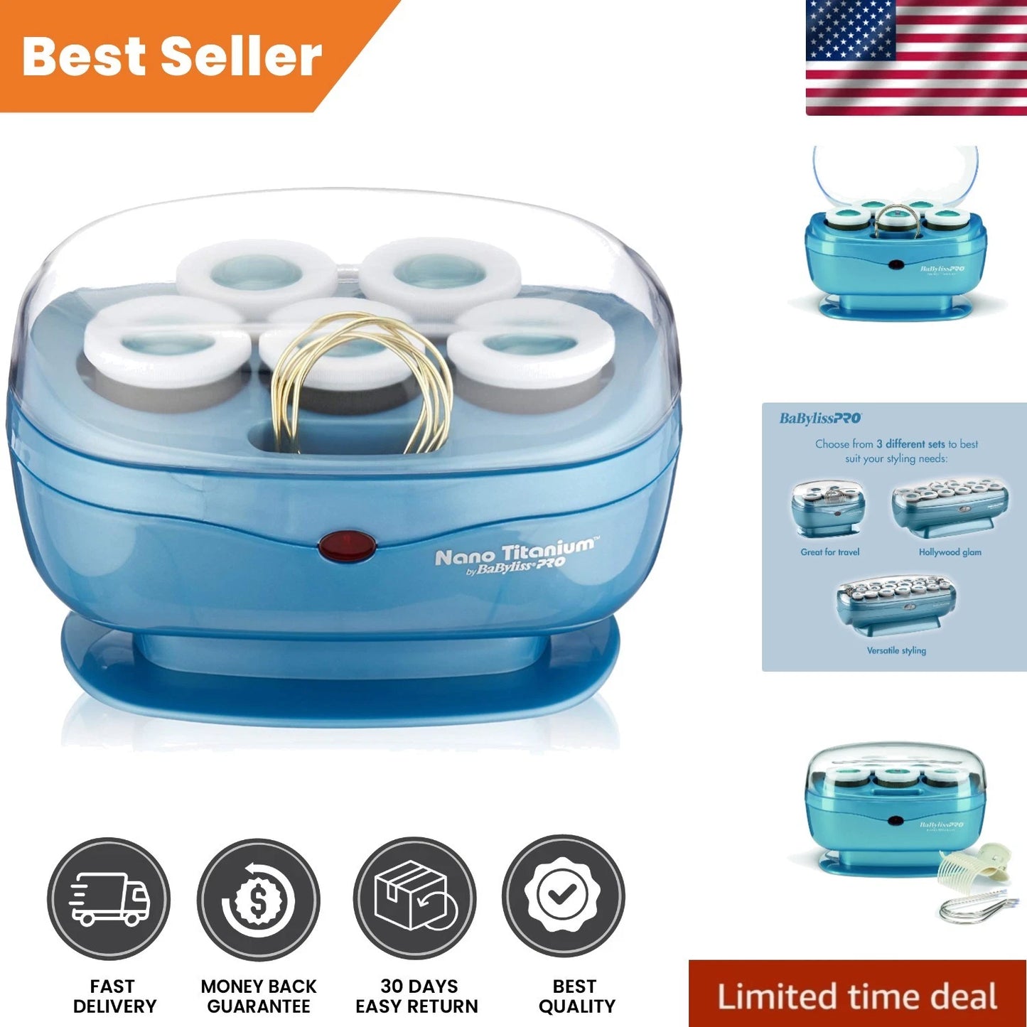 5 Jumbo Nano Titanium Rollers for Effortless Curls and Volume - All Hair Types pure