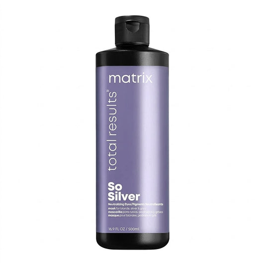 A bottle of Matrix Total Results So Silver hair color mask on a plain white background.
