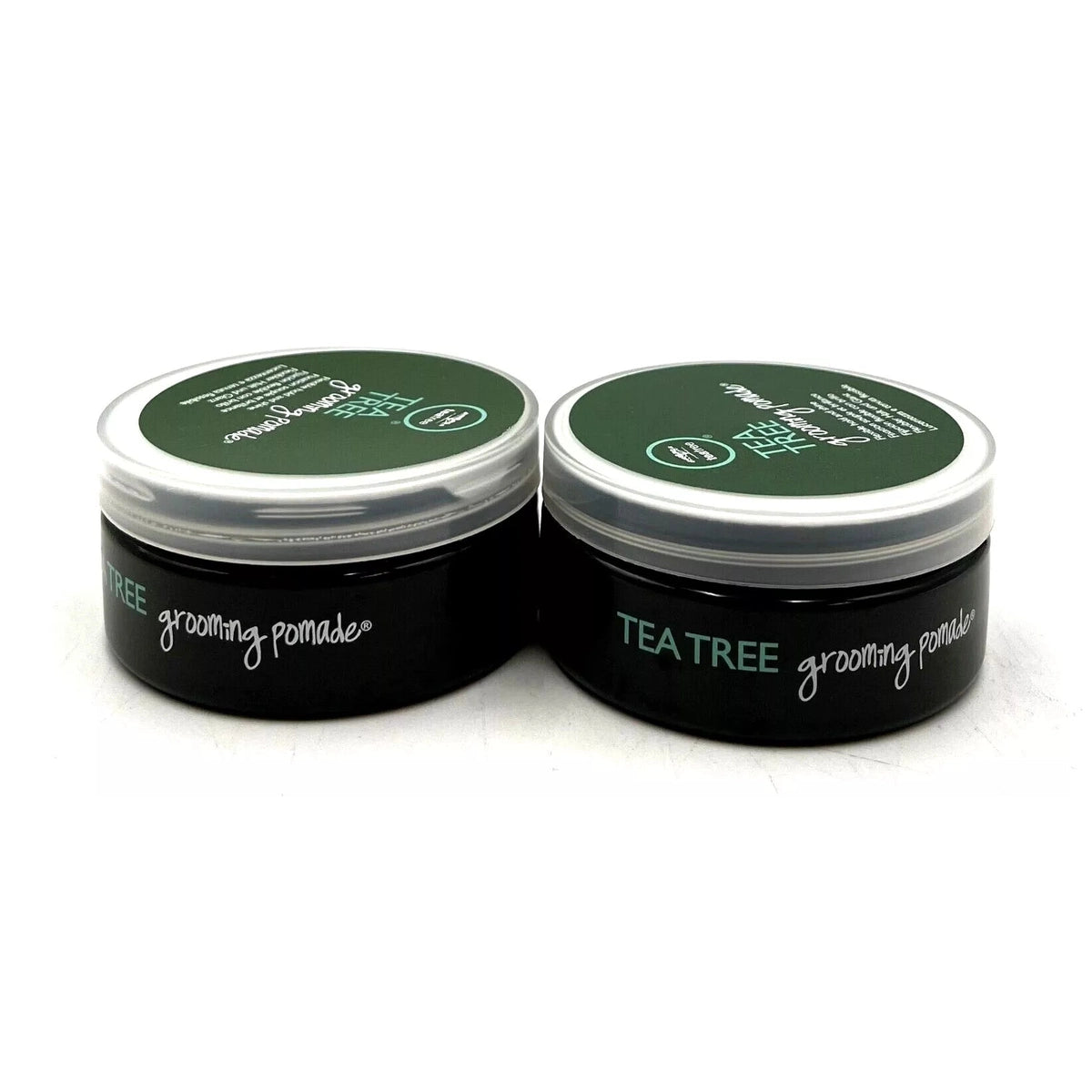 Paul Mitchell Tea Tree Grooming Pomade 3 oz pack of 2 black jars with green labels