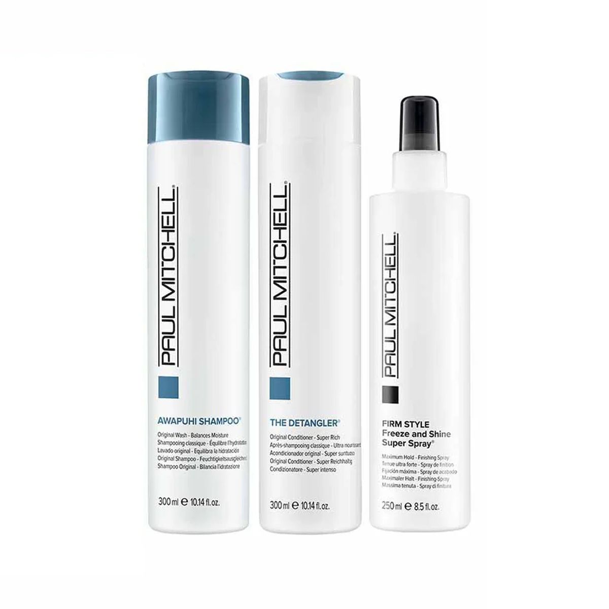 Set of 3 - Paul Mitchell Original Awapuhi Shampoo, Detangler, Freeze and Shine Spray / pure