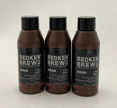 Redken brews 3 in1 shampoo conditioner &body wash 1.7 oz travel size(pack of 3) care
