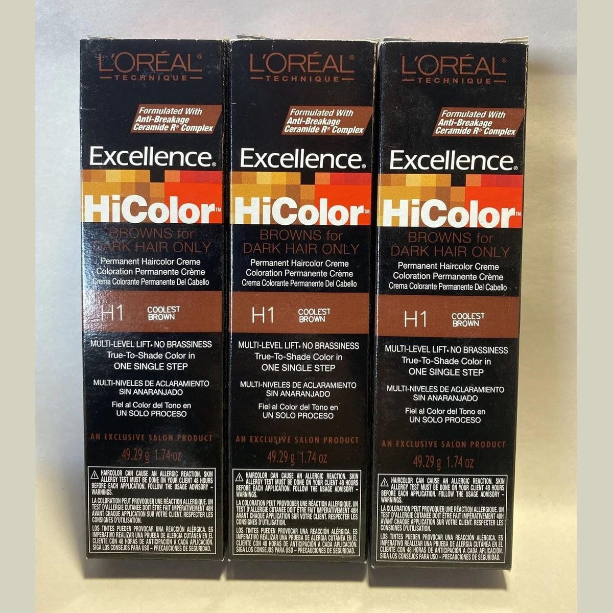 3-Pack Loreal Excellence Creme Permanent HiColor, 1.74 oz H1 Coolest Brown sale fs