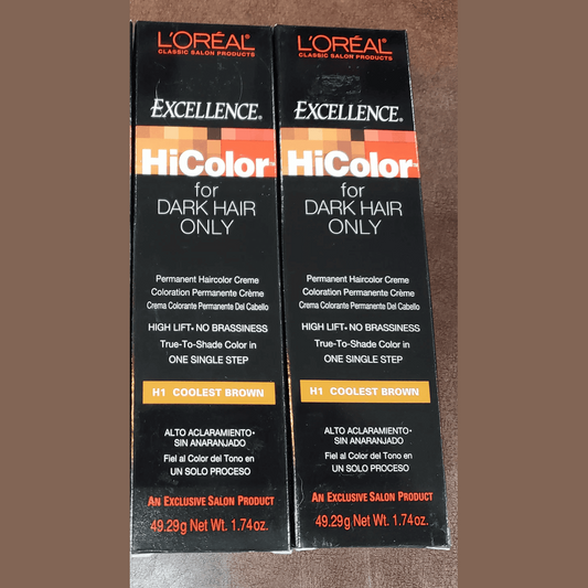 2-pack Loreal Excellence Creme Permanent HiColor, 1.74 oz H1 Coolest Brown sale