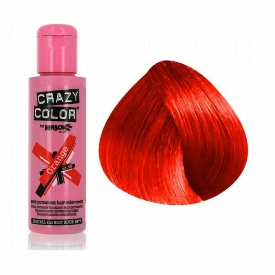 100ml Crazy Color Semi Permanent Hair Color Dye Cream, Orange 60 - pure
