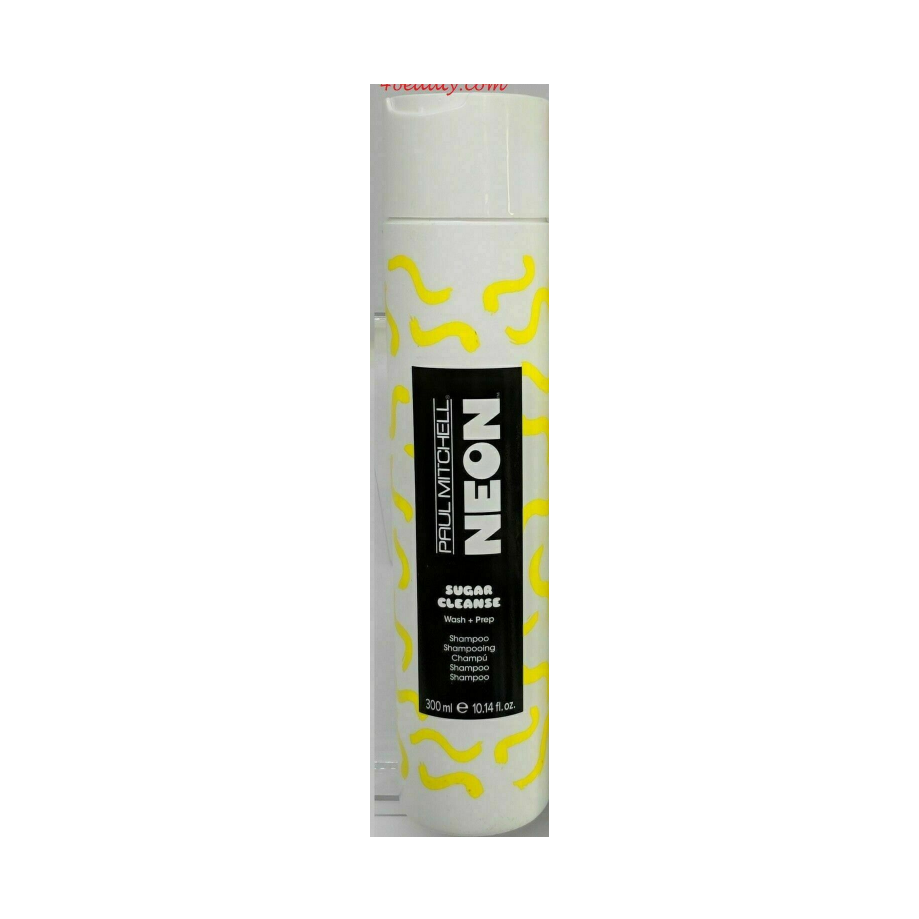 Paul Mitchell Neon Sugar Cleanse shampoo bottle with yellow sugar strand design for color-safe hair