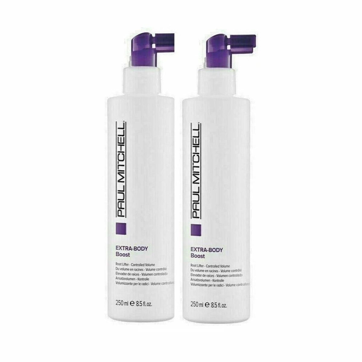 Paul Mitchell Extra Body Boost Root Lifter 8.5 oz 2-pack with purple spray nozzle for targeted volume