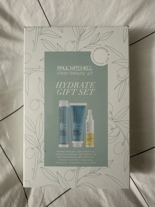 3pc Set - Paul Mitchell Clean Beauty / Hydrate Shampoo + Conditioner 8.5 oz + Heat spray 5 oz [ Gift ]