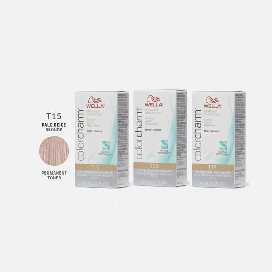 3-pack Wella Color Charm / Toner T15 Pale Beige Blonde Liquid 1.4 oz pure