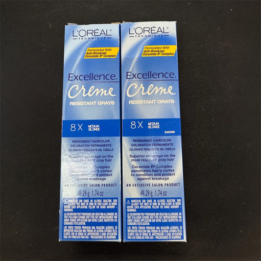 2-pack Loreal Excellence Creme Gray Color, 8X Medium Blonde 1.74 oz / pure