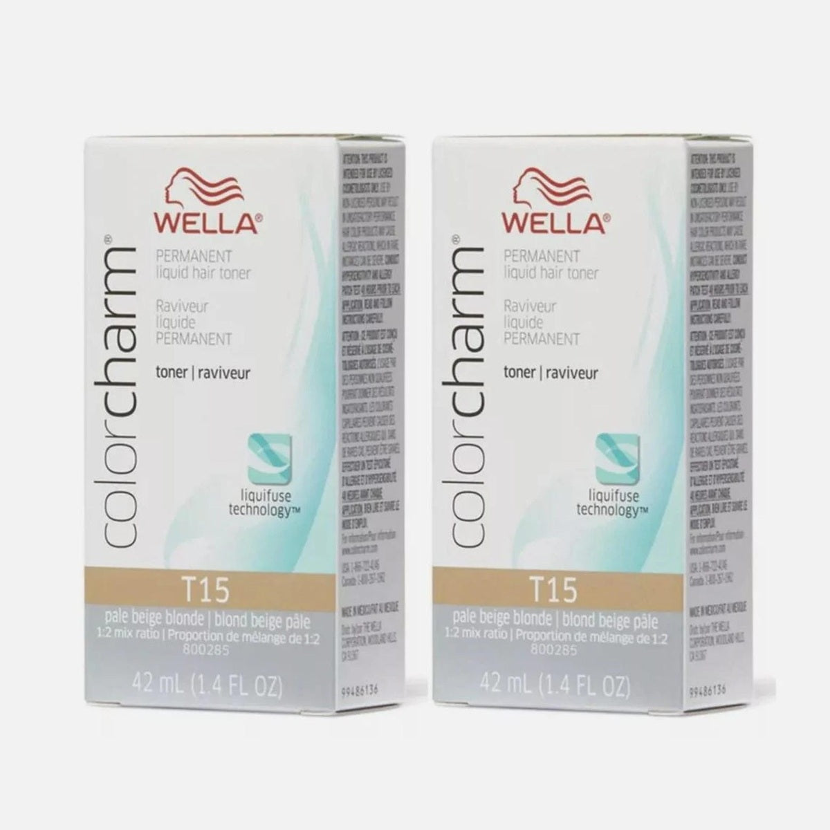 2-pack Wella Color Charm / Toner T15 Pale Beige Blonde Liquid 1.4 oz fs