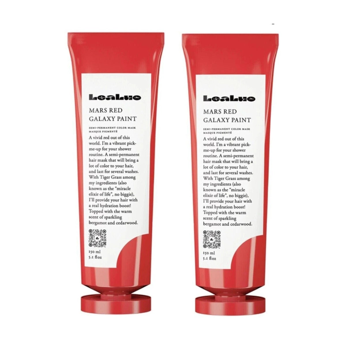 Two red squeeze tubes of Lealuo Mars Red Galaxy Paint hair color shown side by side on a plain white background.