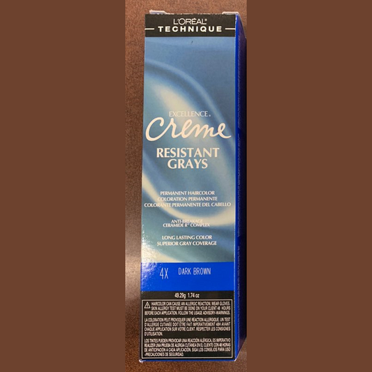 Loreal Excellence Creme Resistant Gray Color 4X Dark Brown 1.74 oz pure fs