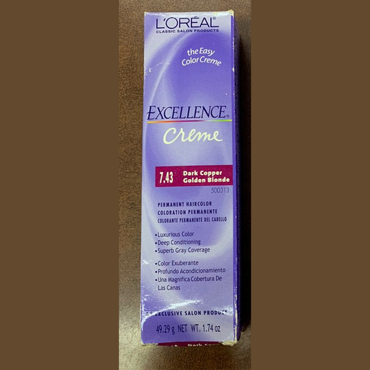 Loreal Excellence Creme Permanent Color 7.43 Dark Copper Gold Blonde 1.74 oz pure fs