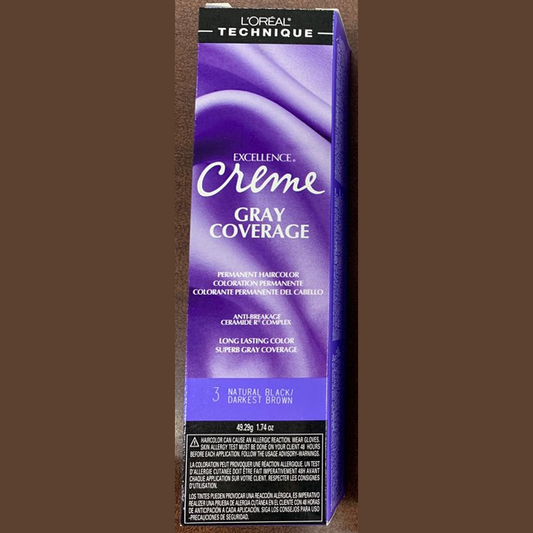 1.74 oz Loreal Excellence Creme Permanent Color 3 Natural Black pure fs