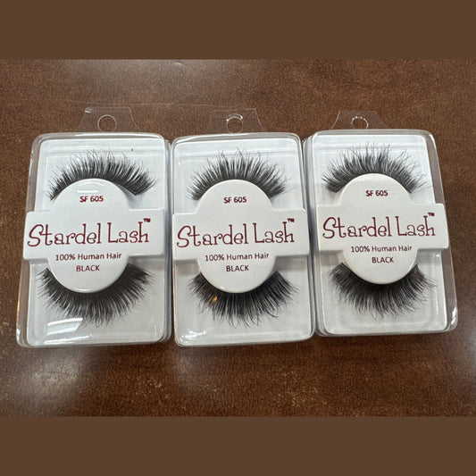 Stardel Lash 100%: Human Hair Eyelashes Black, SF 605 (pack of 3)
