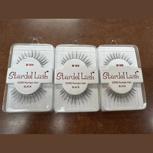 Stardel Lash 100% Human Hair Eyelashes Black, SF 503 (pack of 3)