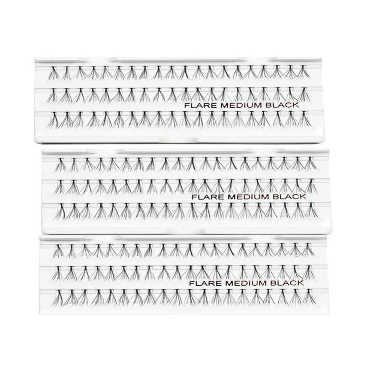 3-pack Stardel Lash 100% Human Hair / Eyelashes Black, FLARE MEDIUM