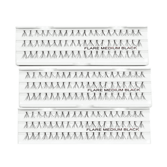 3-pack Stardel Lash 100% Human Hair / Eyelashes Black, FLARE MEDIUM