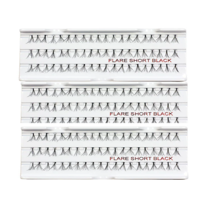 3-pack Stardel Lash 100% Human Hair / Eyelashes Black, FLARE SHORT
