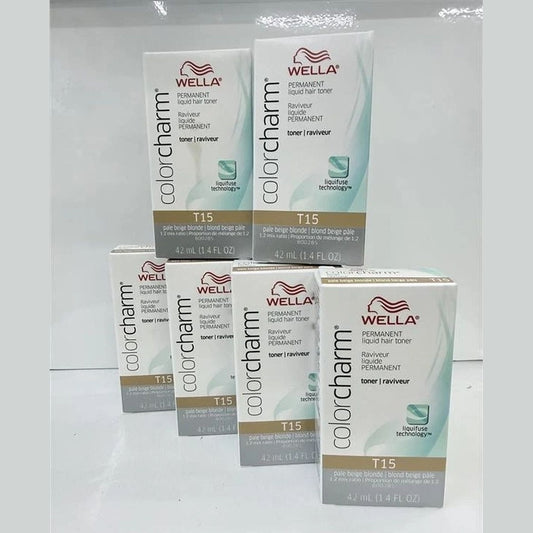 6-pack Wella Color Charm Toner T15 Pale Beige Blonde, Liquid 1.4 oz / pure