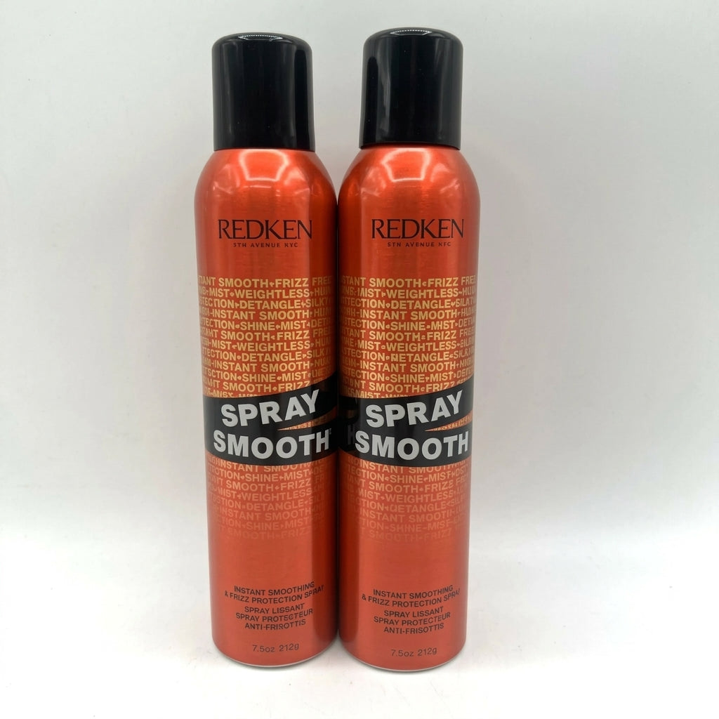 Two Redken Textures Spray Smooth aerosol cans standing upright against a plain light gray background.