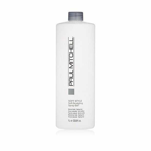 Paul Mitchell Soft Sculpting Spray Gel in 33.8 oz white bottle for lightweight hold and volume