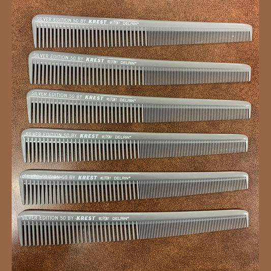 (6 Pack) Krest Professional Tapering Barber hair comb 50 7-1/2" Silver pure