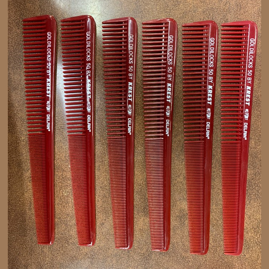 6 Pack - Krest Professional Tapering Barber hair comb, 50 7-1/2" Burbundy pure