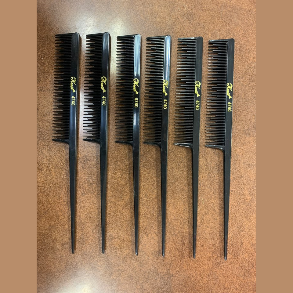 6-pack Krest Rattail Teaser / Cutting Hair Comb, 4740 BLACK 8" fs