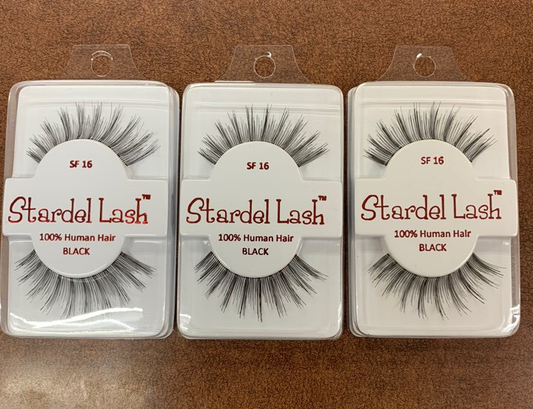 Stardel Lash 100% Human Hair Eyelashes Black, SF 16 (pack of 3) fs