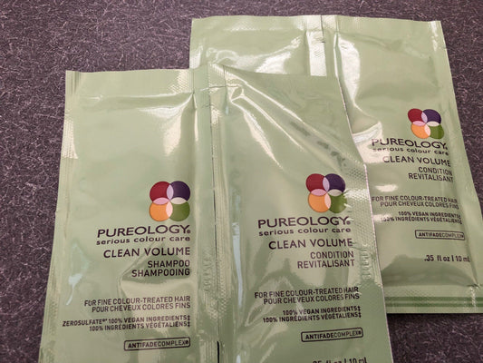(2 pack) Pureology samples Clean Volume Shampoo & Conditioner .35 oz pure